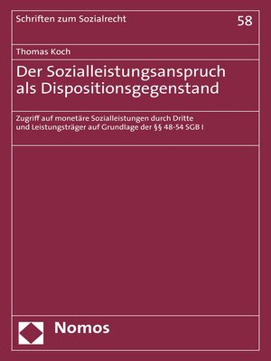 cover image of Der Sozialleistungsanspruch als Dispositionsgegenstand
